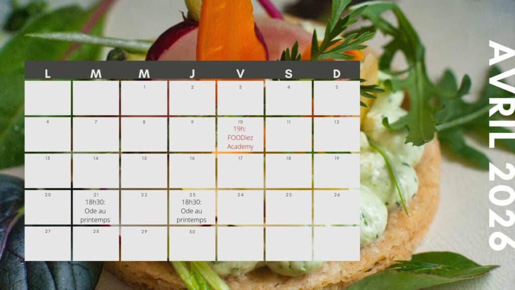 Calendrier avril 2026