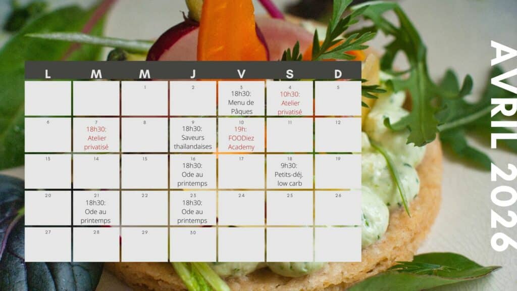Calendrier avril 2026