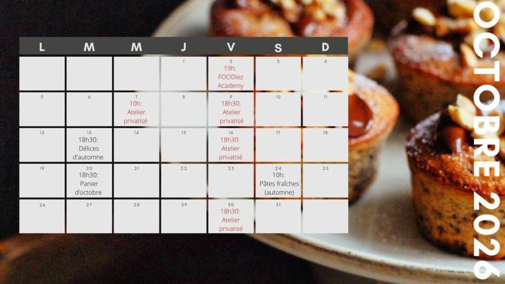 Calendrier octobre 2026