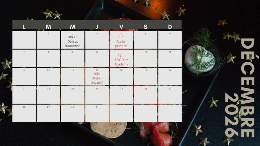 Calendrier décembre 2026